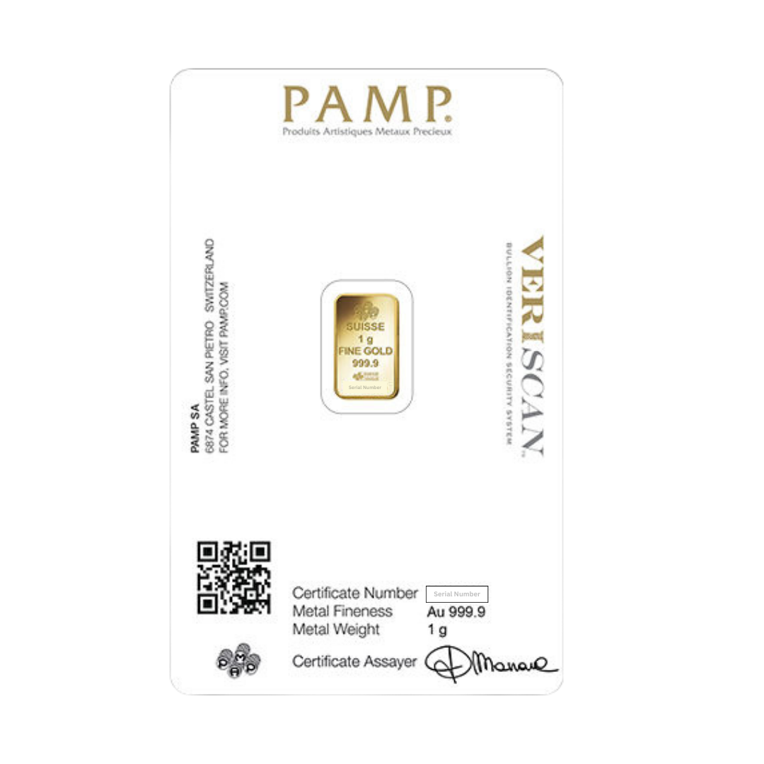 1 gram Pamp Suisse Gold Bar (In Assay)