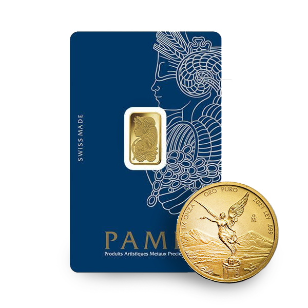 Oro Peso gold coin and bar